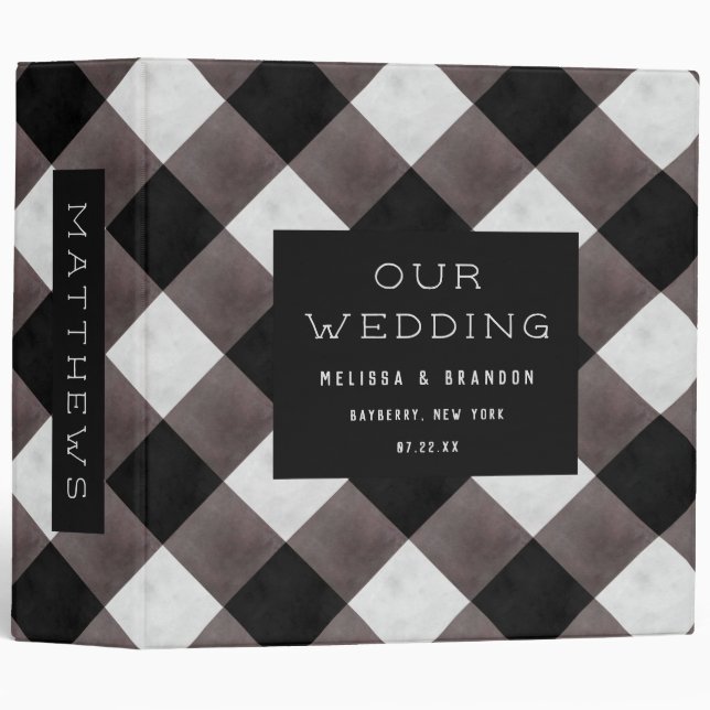 Farmhouse Buffalo Plaid Check Wedding Photo Album 3 Ring Binder (Front/Spine)