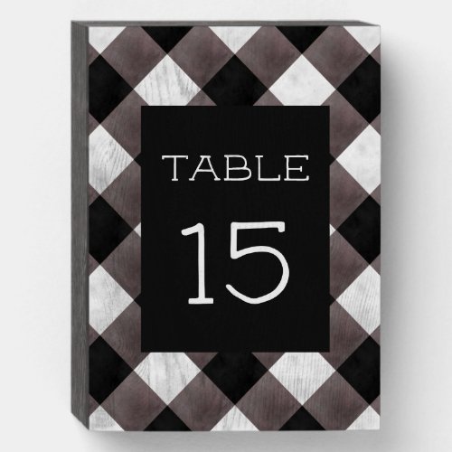 Farmhouse Buffalo Plaid Check Wedding Table Number Wooden Box Sign