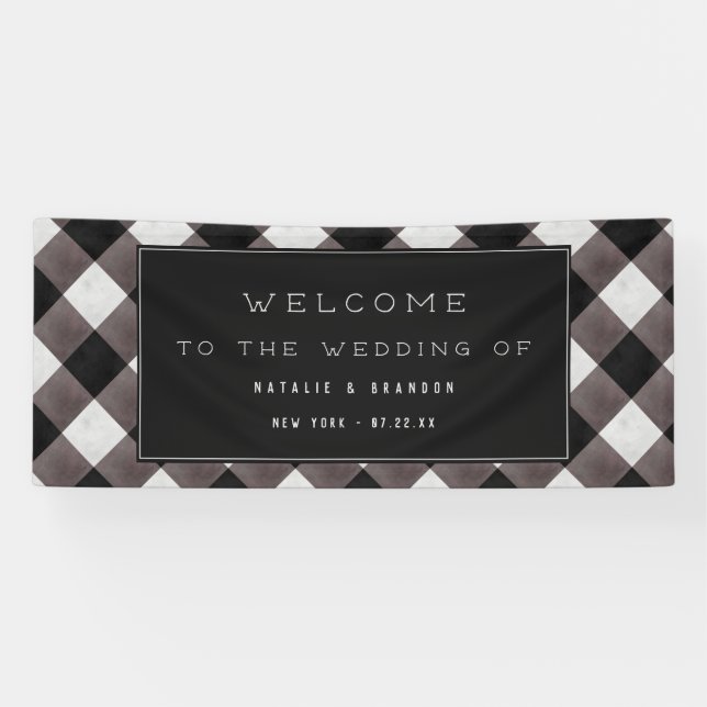 Farmhouse Buffalo Plaid Check Wedding Welcome Banner (Horizontal)