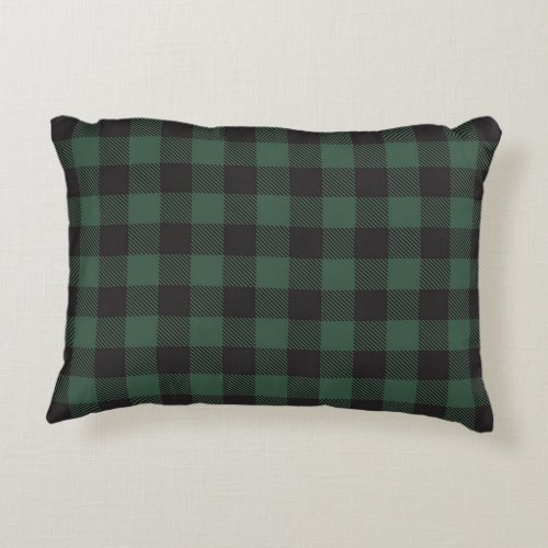 Farmhouse Buffalo Plaid Green and Black Accent Pillow