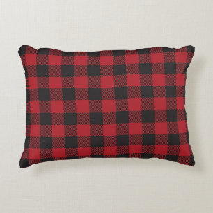 Farmhouse Buffalo Plaid Red and Black Accent Pillow
