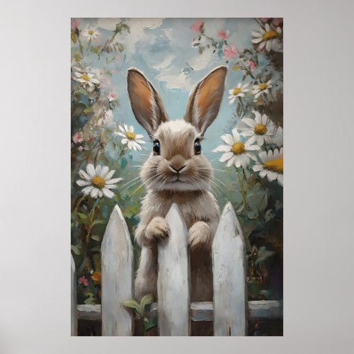 Farmhouse Bunny Print, Floral , Spring Nursery Poster