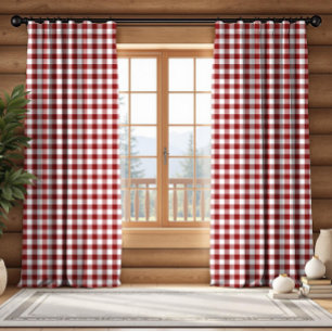 Farmhouse Burgundy Red and White Buffalo Plaid Blackout Curtains