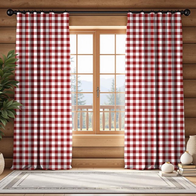 Farmhouse Burgundy Red and White Buffalo Plaid Blackout Curtains (Creator Uploaded)