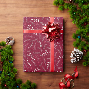 Farmhouse burgundy rustic foliage pattern cute wrapping paper