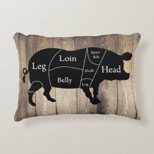 Farmhouse Butcher Chart Pig Wooden Planks Decorative Pillow