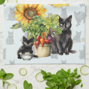 Farmhouse Cats Vegetables Kitchen Towel