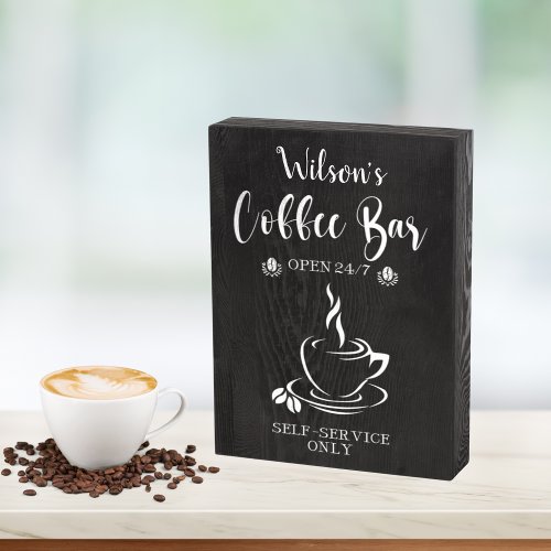 Farmhouse Chalkboard Family Coffee Bar Self Serve Wooden Box Sign