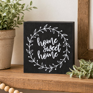 Farmhouse Chalkboard Home Sweet Home with Wreath Wooden Box Sign