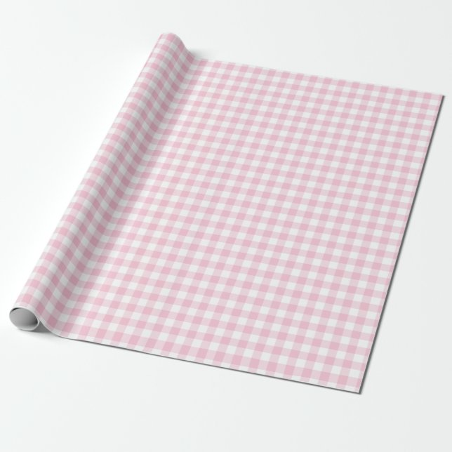 Farmhouse Checkered Pink Gingham Wrapping Paper (Unrolled)