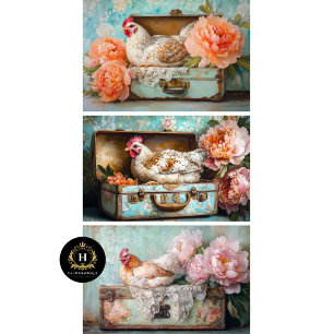 Farmhouse Chic Chicken & Peony Decoupage Wrapping Paper Sheets