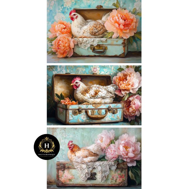 Farmhouse Chic Chicken & Peony Decoupage  Wrapping Paper Sheets (Creator Uploaded)