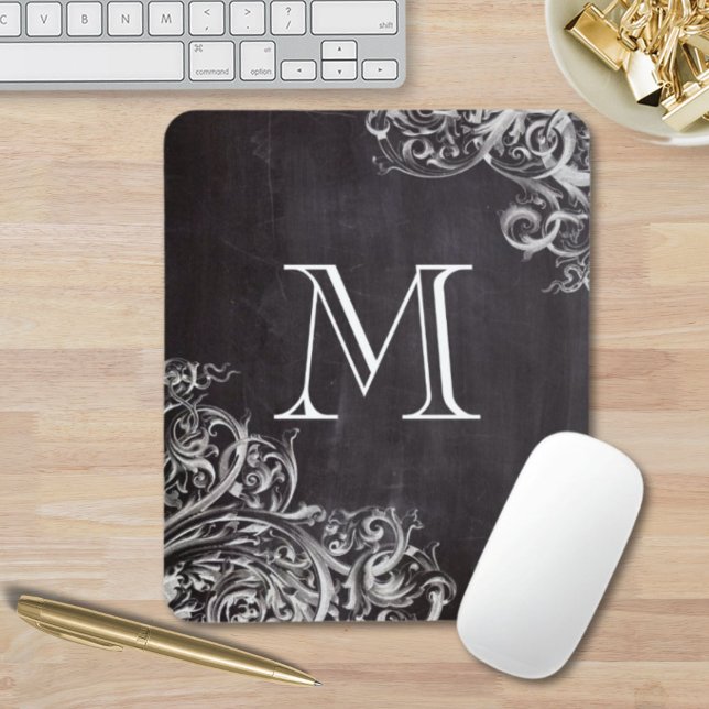 farmhouse chic flourish swirls chalkboard monogram mouse pad (farmhouse chic flourish swirls chalkboard monogram mouse pad)