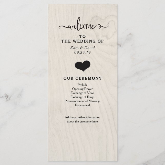 Farmhouse Chic | Heart and Wood Wedding Program (Front)