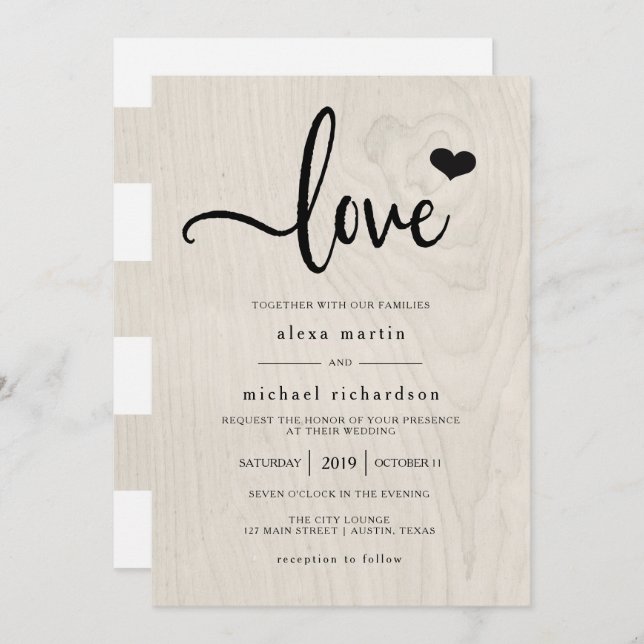 Farmhouse Chic | Modern Rustic Love Wedding Invitation (Front/Back)