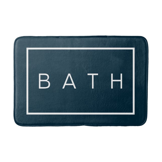 Farmhouse Chic Navy Blue White Minimal Typography Bath Mat (Front)