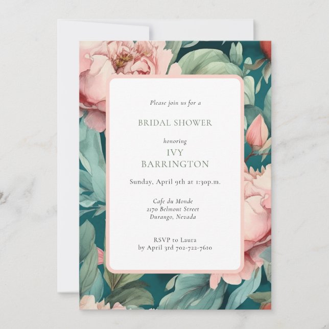 Farmhouse Chic Pink Green Bridal Shower w/QR Code  Invitation (Front)
