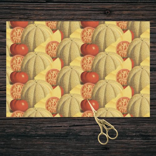 Farmhouse Chic Red Gold Cantaloupes and Tomatoes Tissue Paper