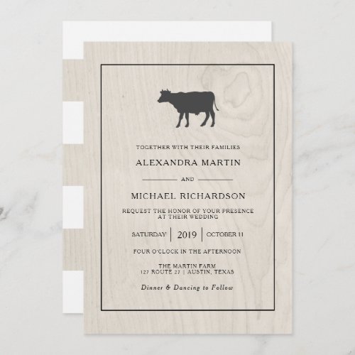 Farmhouse Chic  White Wood with Cow Wedding Invitation