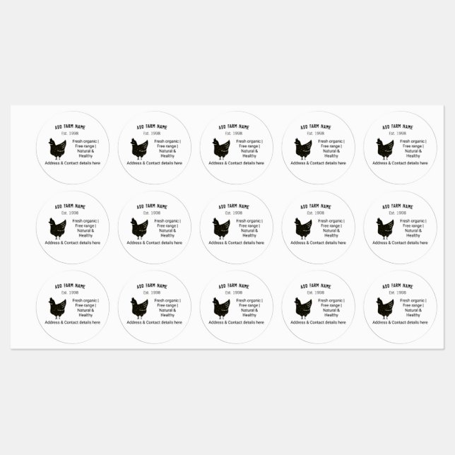 Farmhouse chicken eggs add name year address conta labels (Sheet)