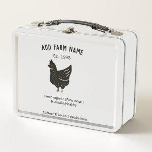 Farmhouse chicken eggs add name year address conta metal lunch box