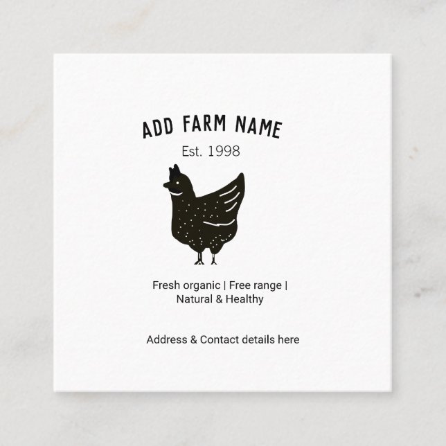 Farmhouse chicken eggs add name year address conta square business card (Front)
