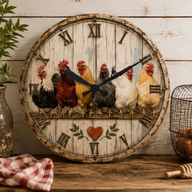 Farmhouse Chicken Rustic  Large Clock (Creator Uploaded)