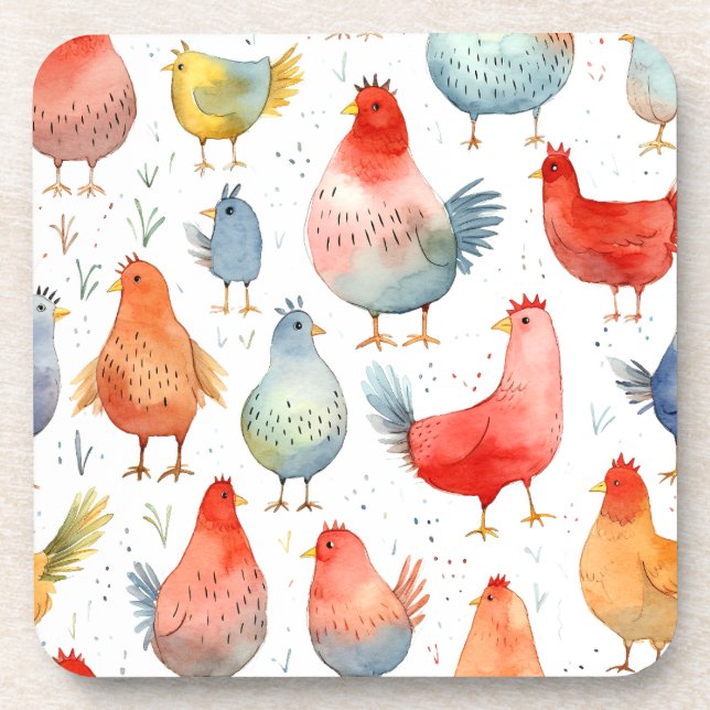 Farmhouse Chickens Beverage Coaster (Front)