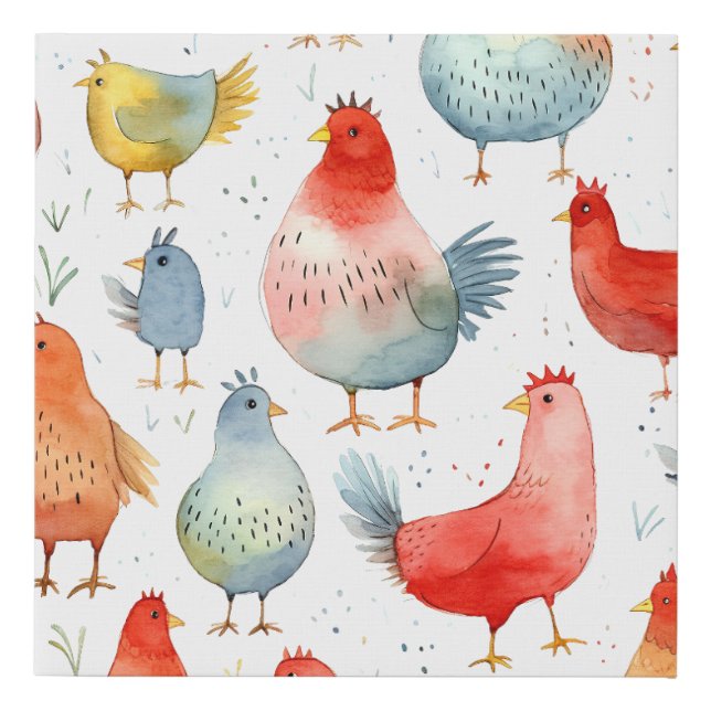 Farmhouse Chickens Faux Canvas Print (Front)