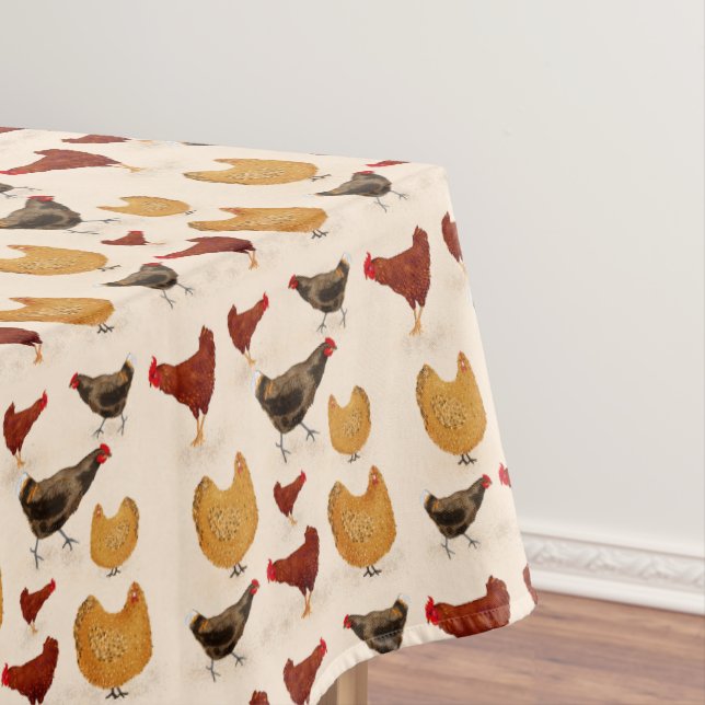 Farmhouse Chickens Kitchen Tablecloth Original Art (In Situ)