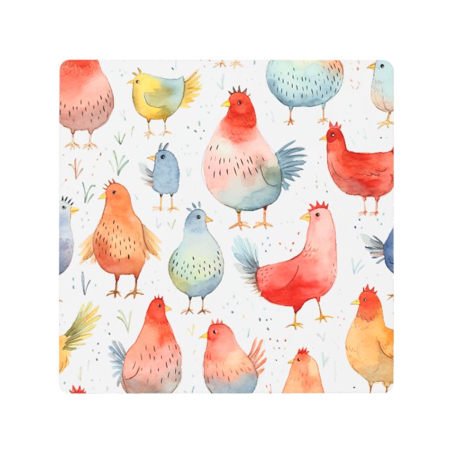 Farmhouse Chickens Metal Print (Front)