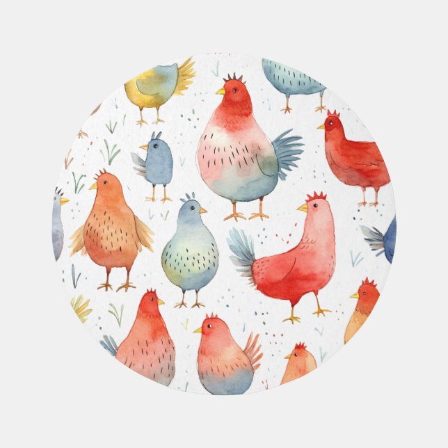 Farmhouse Chickens Outdoor Rug (Front)