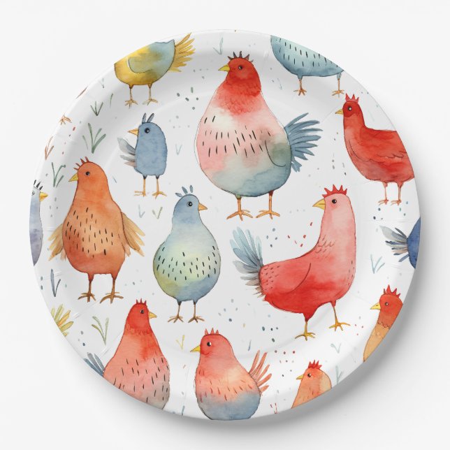 Farmhouse Chickens Paper Plates (Front)