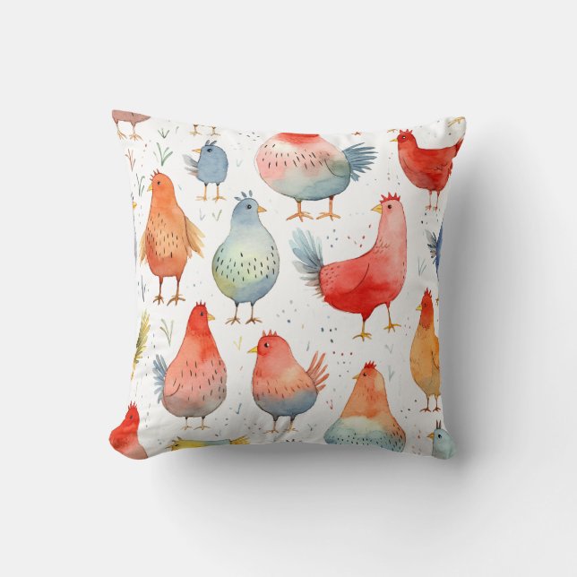 Farmhouse Chickens Throw Pillow (Front)
