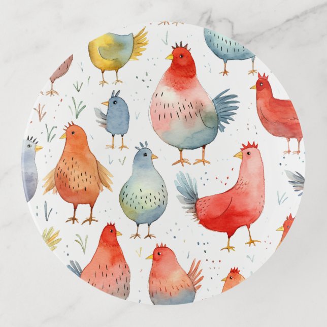 Farmhouse Chickens Trinket Tray (Front)