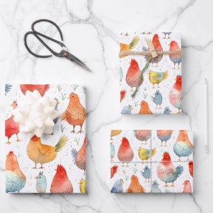 Farmhouse Chickens Wrapping Paper Sheets