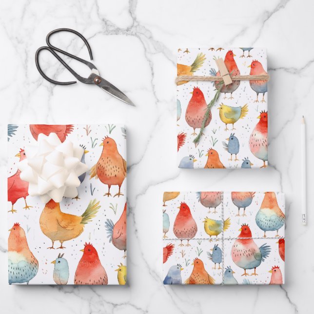 Farmhouse Chickens Wrapping Paper Sheets (Front)