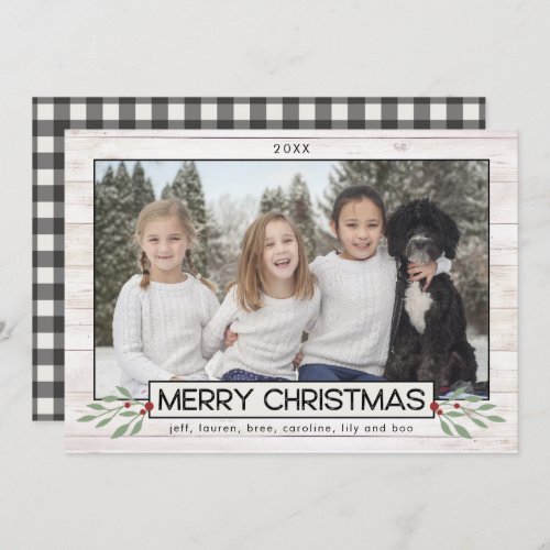 Farmhouse Christmas  Black  White Buffalo Check Holiday Card
