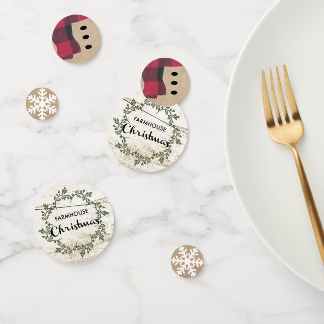 Farmhouse Christmas, Burlap Snowman, and Snowflake Confetti (Group)