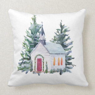 Farmhouse Christmas Church Throw Pillow