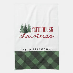 Farmhouse Christmas Country Plaid Family Name Kitchen Towel