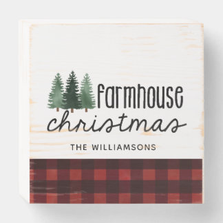 Farmhouse Christmas Country Plaid Farmhouse Style  Wooden Box Sign