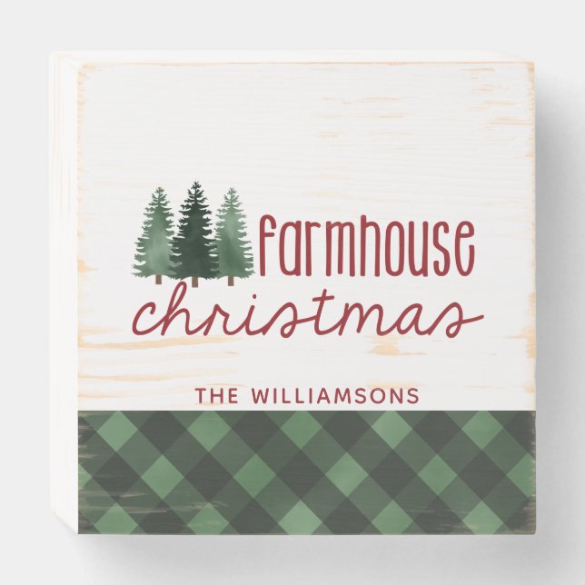 Farmhouse Christmas Country Plaid Farmhouse Style  Wooden Box Sign (Front Horizontal)