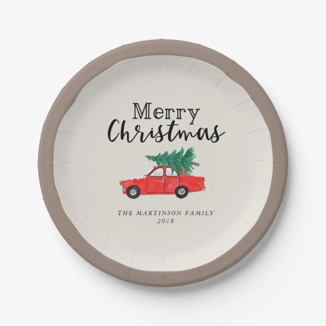 Farmhouse Christmas | Fresh Cut Tree on Car Paper Plates (Front)