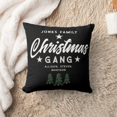 Farmhouse Christmas Gang Custom Family Name Throw Pillow