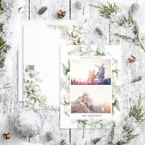 Farmhouse Christmas Greenery 2 Photo Holiday Card