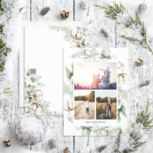 Farmhouse Christmas Greenery 3 Photo Holiday Card