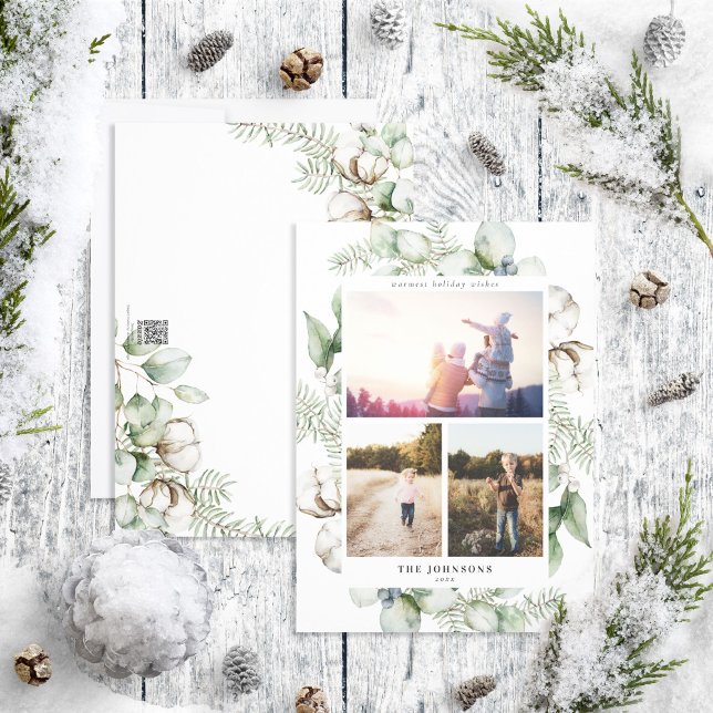 Farmhouse Christmas Greenery 3 Photo Holiday Card (Creator Uploaded)
