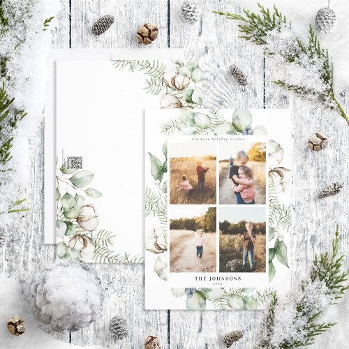 Farmhouse Christmas Greenery 4 Photo Holiday Card