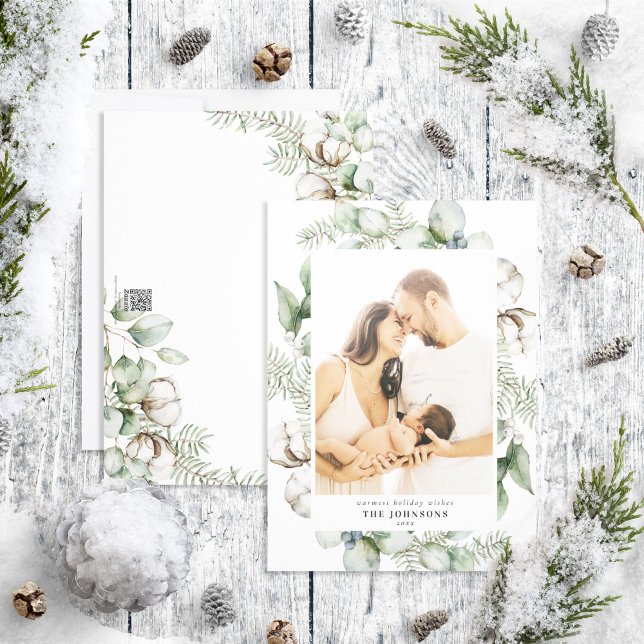 Farmhouse Christmas Greenery Photo Holiday Card (Creator Uploaded)